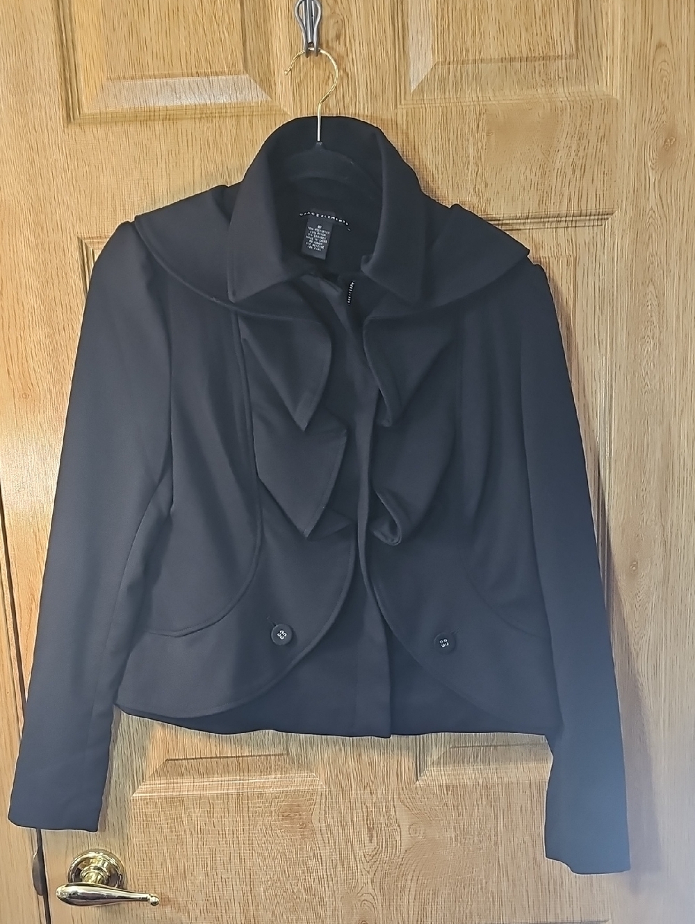 Grace Elements Black Ruffle-Front Cropped Blazer